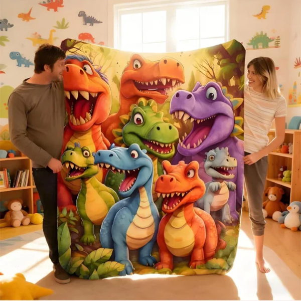 Cute Smiling Dinosaurs 3D Digital Print Flannel