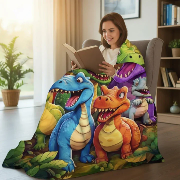 Cute Smiling Dinosaurs 3D Digital Print Flannel