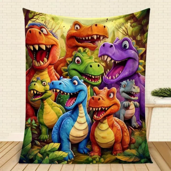 Cute Smiling Dinosaurs 3D Digital Print Flannel