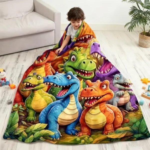 Cute Smiling Dinosaurs 3D Digital Print Flannel