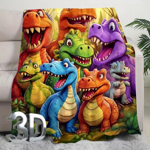 Cute Smiling Dinosaurs 3D Digital Print Flannel
