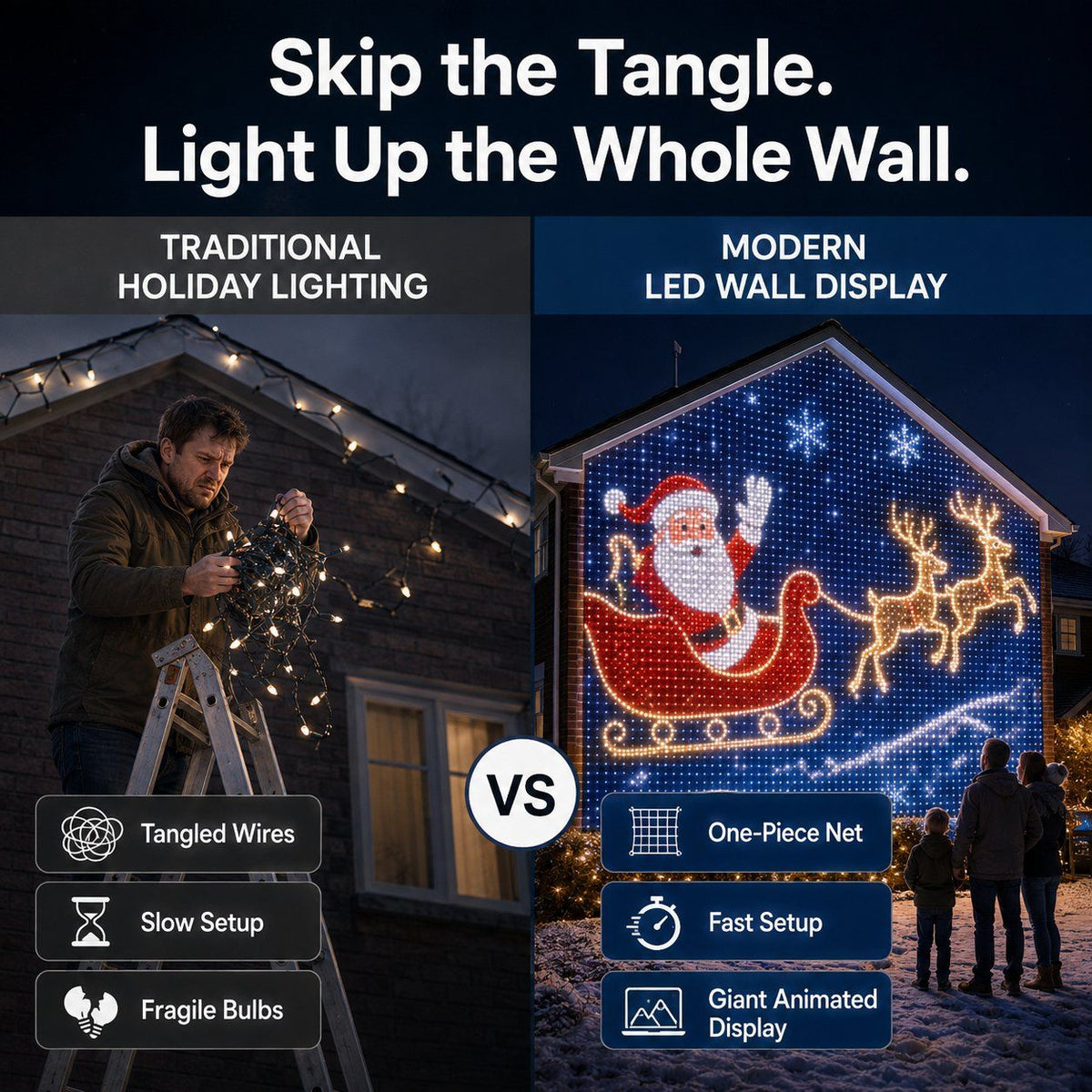 Christmas LED House Net & Smart Outdoor Wall Curtain Light 🎄