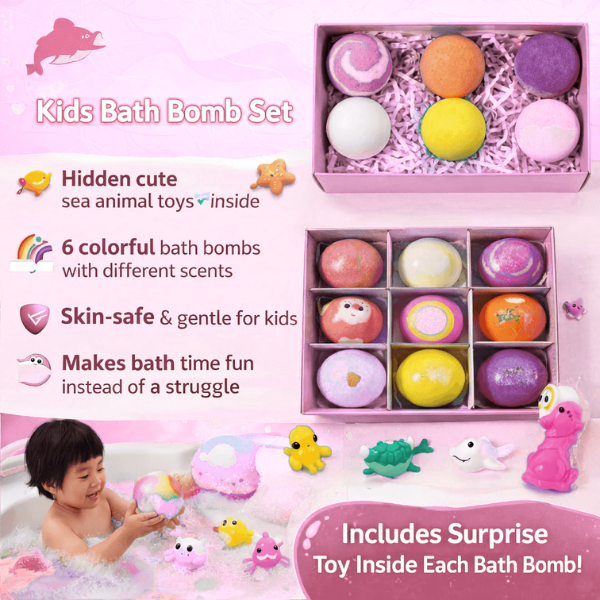 BabyBubble™ Bath Bombs Set with Toys Inside (6-Pack) – Organic & Skin-Safe