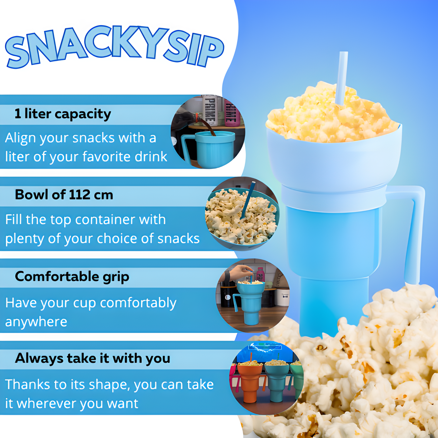 SnackySip™ Double Delight, Drink and Snacks in One Cup