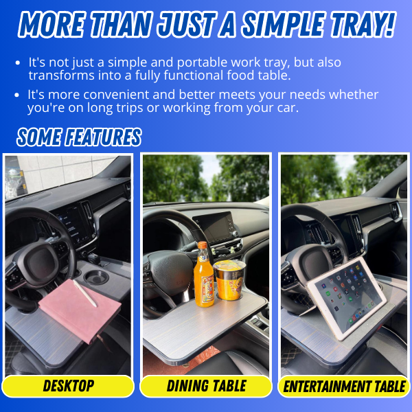 Multifunctional CarDesk™: Car Steering Wheel Tray for Eating and Working